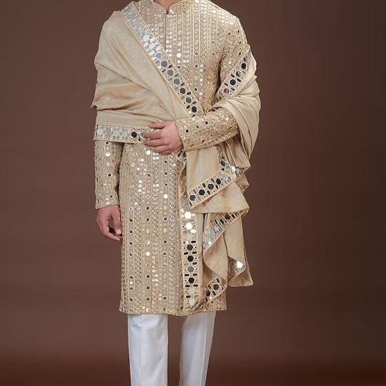 Dark Mud Pink Silk Dupion Embroidered Stole Design…