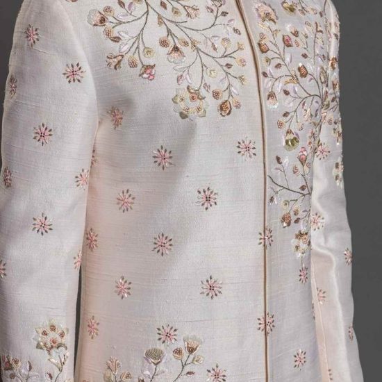 Men Off White Embroidered Floral Wedding Sherwani…